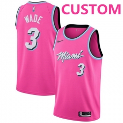 Men Women Youth Toddler All Size Miami Heat Custom Nike Pink 2018 19 Swingman Earned Edition Jersey