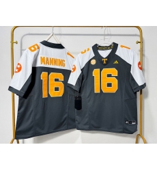 Men Tennessee Volunteers 16 Peyton Manning Black Grey + White Thanksgiving Stitched Jersey