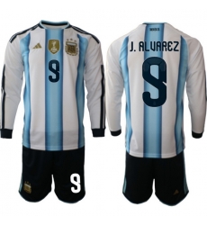 Argentina 2026 FIFA World Cup Soccer Jersey White LONG #9 J.ALVAREZ Argentina 2026 FIFA World Cup Soccer Jersey White LONG #9 J.ALVAREZ