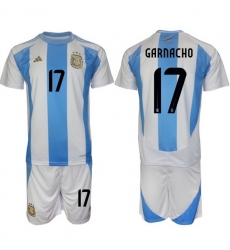Men Argentina 17 Alejandro Garnacho White Blue 2024 25 Home Soccer Jersey Suit
