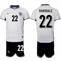 Men England 22 Aaron Ramsdale 2024 25 White Home Soccer Jersey Suit