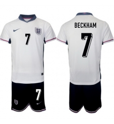 Men England 7 Beckham 2024 25 White Home Soccer Jersey Suit Men England 7 Beckham 2024 25 White Home Soccer Jersey Suit