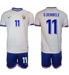 Men France 11 Ousmane Dembele White 2024 25 Away Soccer Jersey Suit