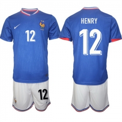 Men France 12 Henry Blue 2024 25 Home Soccer Jersey Suit