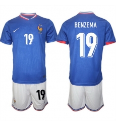 Men France 19 Karim Benzema Blue 2024 25 Home Soccer Jersey Suit