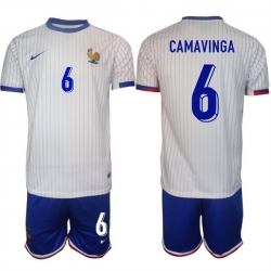 Men France 6 Eduardo Camavinga White 2024 25 Away Soccer Jersey Suit