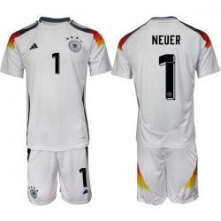 Men Germany 1 Manuel Neuer White 2024 25 Home Soccer Jersey Suit