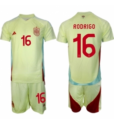 Men Spain Team 16 Rodrigo 2024 25 Yellow Away Soccer Jersey Suit