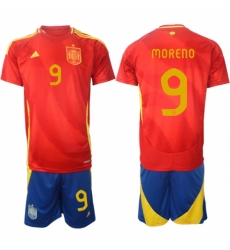 Men Spain Team 9 Gerard Moreno 2024 25 Red Home Soccer Jersey Suit