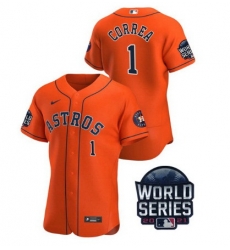 Men Houston Astros 1 Carlos Correa 2021 Orange World Series Flex Base Stitched Baseball Jersey Men Houston Astros 1 Carlos Correa 2021 Orange World Series Flex Base Stitched Baseball Jersey