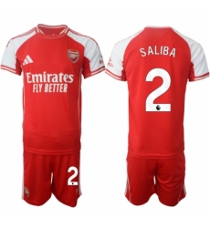 Men Arsenal FC 2 William Saliba Red 2025 Home Soccer Jersey Suit