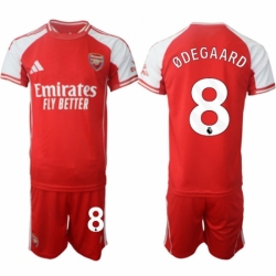 Men Arsenal FC 8 Martin Odegaard Red 2025 Home Soccer Jersey Suit