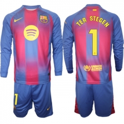 Men FC Barcelona 2026 Soccer Jerseys Red Long #1 TER STEGEN