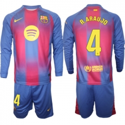 Men FC Barcelona 2026 Soccer Jerseys Red Long #4 R.ARAUJO