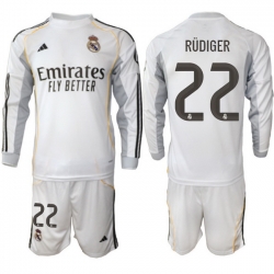 Men Real Madrid 2026 Soccer Jerseys White Long #22 RUDIGER