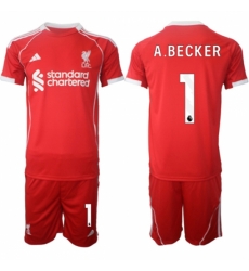 Men Liverpool 1 Alisson Becker 2025 Red Home Soccer Jersey Suit Men Liverpool 1 Alisson Becker 2025 Red Home Soccer Jersey Suit