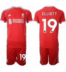 Men Liverpool 19 Harvey Elliott 2025 Red Home Soccer Jersey Suit