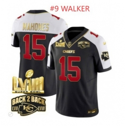 JHEST Kansas Chity Chiefs Walker #9 Super Bowl LVIII Back 2 Back Gold Patch Jersey