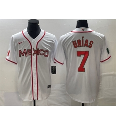 Men Mexico Baseball 7 Julio Urias White 2023 World Baseball Classic Stitched Jersey 1 Men Mexico Baseball 7 Julio Urias White 2023 World Baseball Classic Stitched Jersey 1