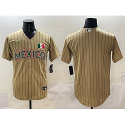 Men Mexico Baseball Blank Tan 2023 World Baseball Classic Stitched Jersey