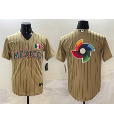 Men Mexico Baseball Tan 2023 World Baseball Classic Team Big Logo Stitched Jersey 1 Men Mexico Baseball Tan 2023 World Baseball Classic Team Big Logo Stitched Jersey 1