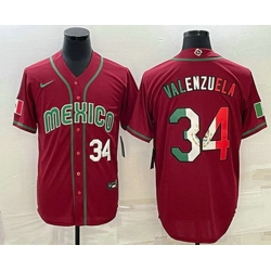 Men's Mexico Baseball #34 Fernando Valenzuela Number 2023 Red Blue World Baseball Classic Stitched Jersey
