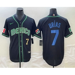 Men's Mexico Baseball #7 Julio Urias Number 2023 Black Blue World Classic Stitched Jerseys