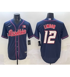 Men Puerto Rico Baseball 12 Francisco Lindor Navy 2023 World Baseball Classic Stitched Jersey Men Puerto Rico Baseball 12 Francisco Lindor Navy 2023 World Baseball Classic Stitched Jersey
