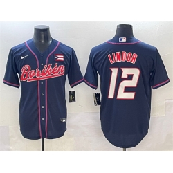 Men Puerto Rico Baseball 12 Francisco Lindor Navy 2023 World Baseball Classic Stitched Jersey