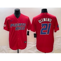 Men Puerto Rico Baseball 21 Roberto Clemente 2023 Red World Baseball Classic Stitched Jersey