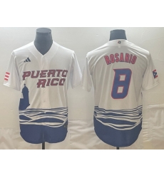 Men Puerto Rico Baseball 8 Eddie Rosario 2023 White World Baseball Classic Stitched Jersey Men Puerto Rico Baseball 8 Eddie Rosario 2023 White World Baseball Classic Stitched Jersey