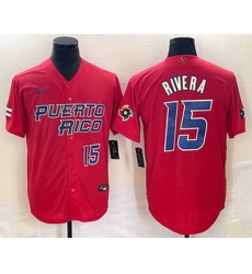 Men's Puerto Rico Baseball #15 Emmanuel Rivera Number 2023 Red World Classic With Patch Stitched Jersey1 Men's Puerto Rico Baseball #15 Emmanuel Rivera Number 2023 Red World Classic With Patch Stitched Jersey1