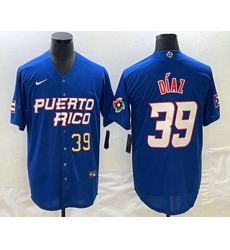 Mens Puerto Rico Baseball #39 Edwin Diaz Number 2023 Blue World Baseball Classic Stitched Jersey