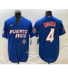 Men's Puerto Rico Baseball #4 Yadier Molina 2023 Blue World Baseball Classic Stitched Jersey Men's Puerto Rico Baseball #4 Yadier Molina 2023 Blue World Baseball Classic Stitched Jersey