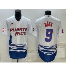 Men's Puerto Rico Baseball #9 Javier Baez White 2023 World Baseball Classic Stitched Jersey Men's Puerto Rico Baseball #9 Javier Baez White 2023 World Baseball Classic Stitched Jersey