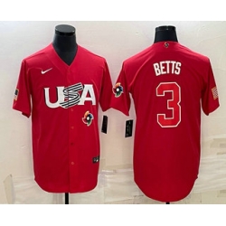 Men USA Baseball #3 Mookie Betts 2023 Red World Classic Stitched Jersey 2