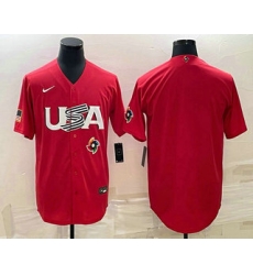 Men USA Baseball Blank 2023 Red World Classic Stitched Jersey 2 Men USA Baseball Blank 2023 Red World Classic Stitched Jersey 2