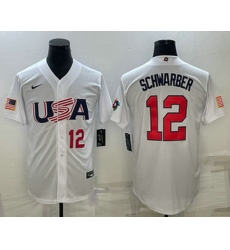 Men's USA Baseball #12 Kyle Schwarber Number 2023 White World Baseball Classic Stitched Jerseys Men's USA Baseball #12 Kyle Schwarber Number 2023 White World Baseball Classic Stitched Jerseys
