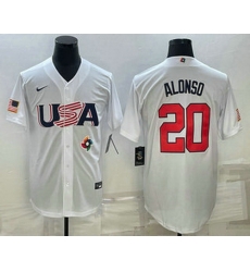 Men's USA Baseball #20 Pete Alonso 2023 White World Baseball Classic Stitched Jersey Men's USA Baseball #20 Pete Alonso 2023 White World Baseball Classic Stitched Jersey