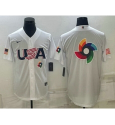 Men's USA Baseball 2023 White World Baseball Big Logo With Patch Classic Replica Stitched Jerseys Men's USA Baseball 2023 White World Baseball Big Logo With Patch Classic Replica Stitched Jerseys