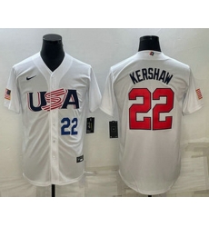 Men's USA Baseball #22 Clayton Kershaw Number 2023 White World Baseball Classic Stitched Jersey Men's USA Baseball #22 Clayton Kershaw Number 2023 White World Baseball Classic Stitched Jersey