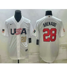 Men's USA Baseball #28 Nolan Arenado Number 2023 White World Baseball Classic Replica Stitched Jersey