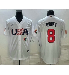 Men's USA Baseball #8 Trea Turner 2023 White World Baseball Classic Stitched Jerseys Men's USA Baseball #8 Trea Turner 2023 White World Baseball Classic Stitched Jerseys