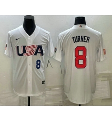 Mens USA Baseball #8 Trea Turner Number 2023 White World Baseball Classic Stitched Jersey