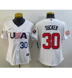 Womens USA Baseball #30 Kyle Tucker Number 2023 White World Classic Stitched Jersey