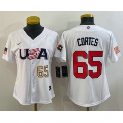 Womens USA Baseball 65 Nestor Cortes Number 2023 White World Classic Stitched Jersey