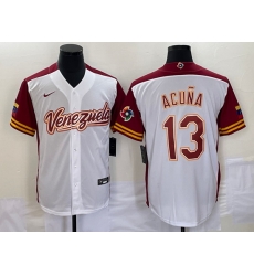 Men's Venezuela Baseball #13 Ronald Acuna Jr 2023 White Red World Classic Stitched Jerseys Men's Venezuela Baseball #13 Ronald Acuna Jr 2023 White Red World Classic Stitched Jerseys