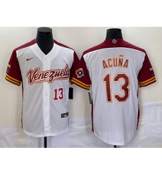 Men's Venezuela Baseball #13 Ronald Acuna Jr Number 2023 White Red World Classic Stitched Jersey Men's Venezuela Baseball #13 Ronald Acuna Jr Number 2023 White Red World Classic Stitched Jersey
