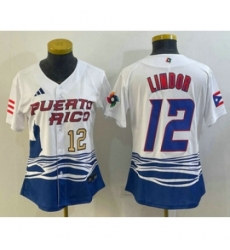 Womens Puerto Rico Baseball 12 Francisco Lindor Number 2023 White World Classic Stitched Jersey Womens Puerto Rico Baseball 12 Francisco Lindor Number 2023 White World Classic Stitched Jersey