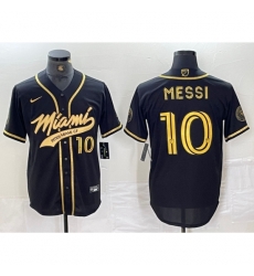 Men Inter Miami CF 10 Lionel Messi Black Gold Cool Base Stitched Baseball Jersey Men Inter Miami CF 10 Lionel Messi Black Gold Cool Base Stitched Baseball Jersey